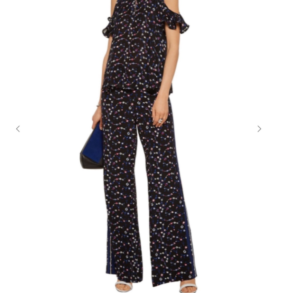 Derek Lam Size 2 Black Floral Wide-Leg Pants NWT